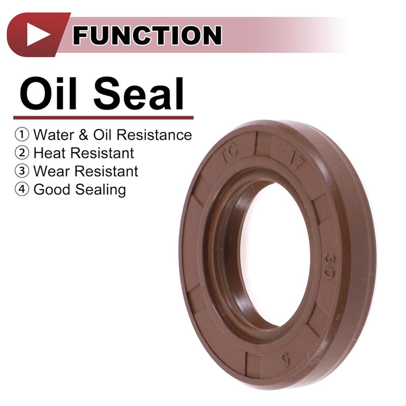 HEROFFIX Universal Oil Seal TC Seal Ring Rotary Shaft Seal 17x30x5mm High Pressure FKM Rubber Brown 2 Pcs - Image 3